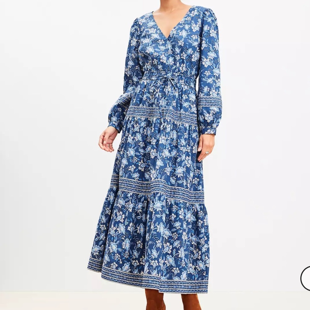 Floral Smocked Tie Waist Midi Dress Size Small